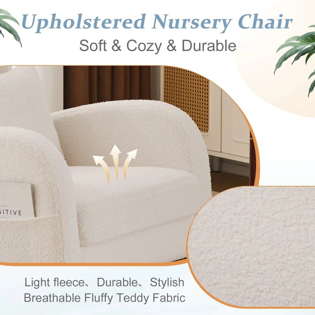 Nouveauté 2026 – Fauteuil à bascule Ktaxon , fauteuil de lecture inclinable, confortable, revêtu de velours peluche, canapé à bascule une place, beige, idéal pour le salon, la chambre d'enfant ou la chambre à coucher