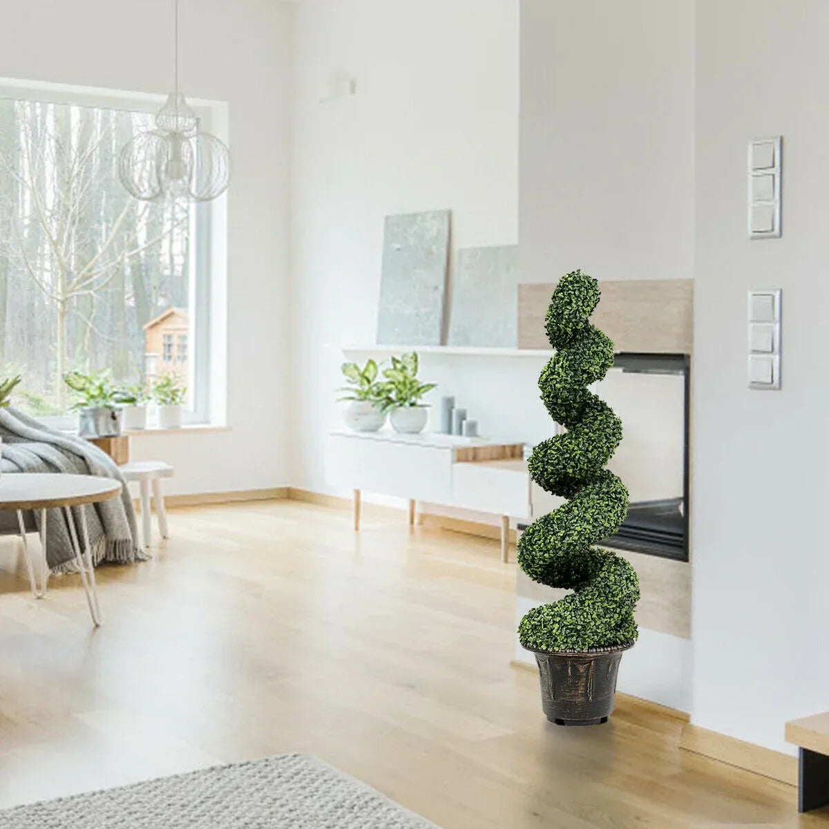 Nouveauté 2026 – Gymax Lot de 2 sapins artificiels en spirale de 1,20 m avec feuilles réalistes, pour intérieur et extérieur (bureau