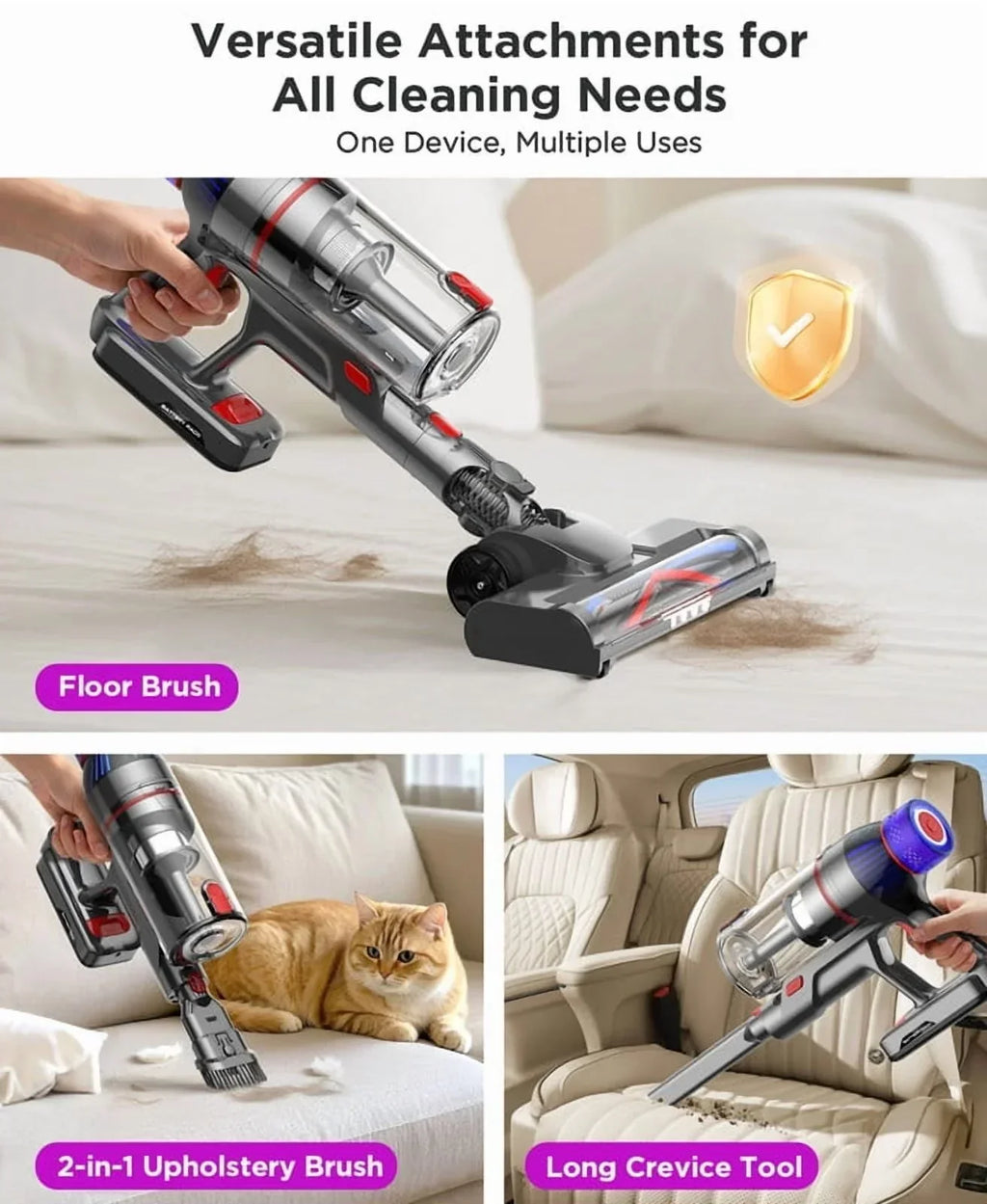 Nouveauté 2026 – Aspirateur sans fil Hosaud - 45 000 Pa, 550 W, 55 min d'autonomie, 2 600 mAh - Léger et idéal pour la maison, les poils d'animaux, les tapis et les sols (violet