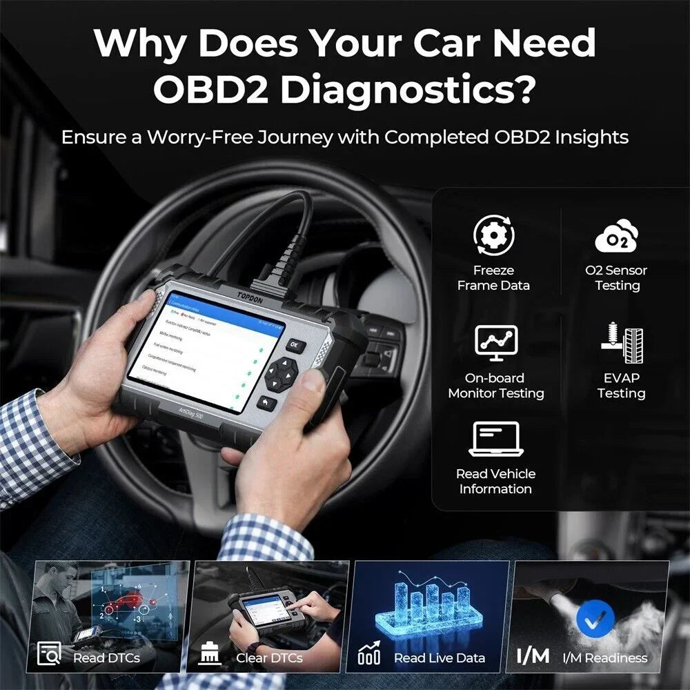 Nouveauté 2026 – Scanner OBD2 TOPDON ArtiDiag500 : diagnostic complet du moteur, de l'ABS, des SRS, de la transmission et du CAN. Test OBD2 complet