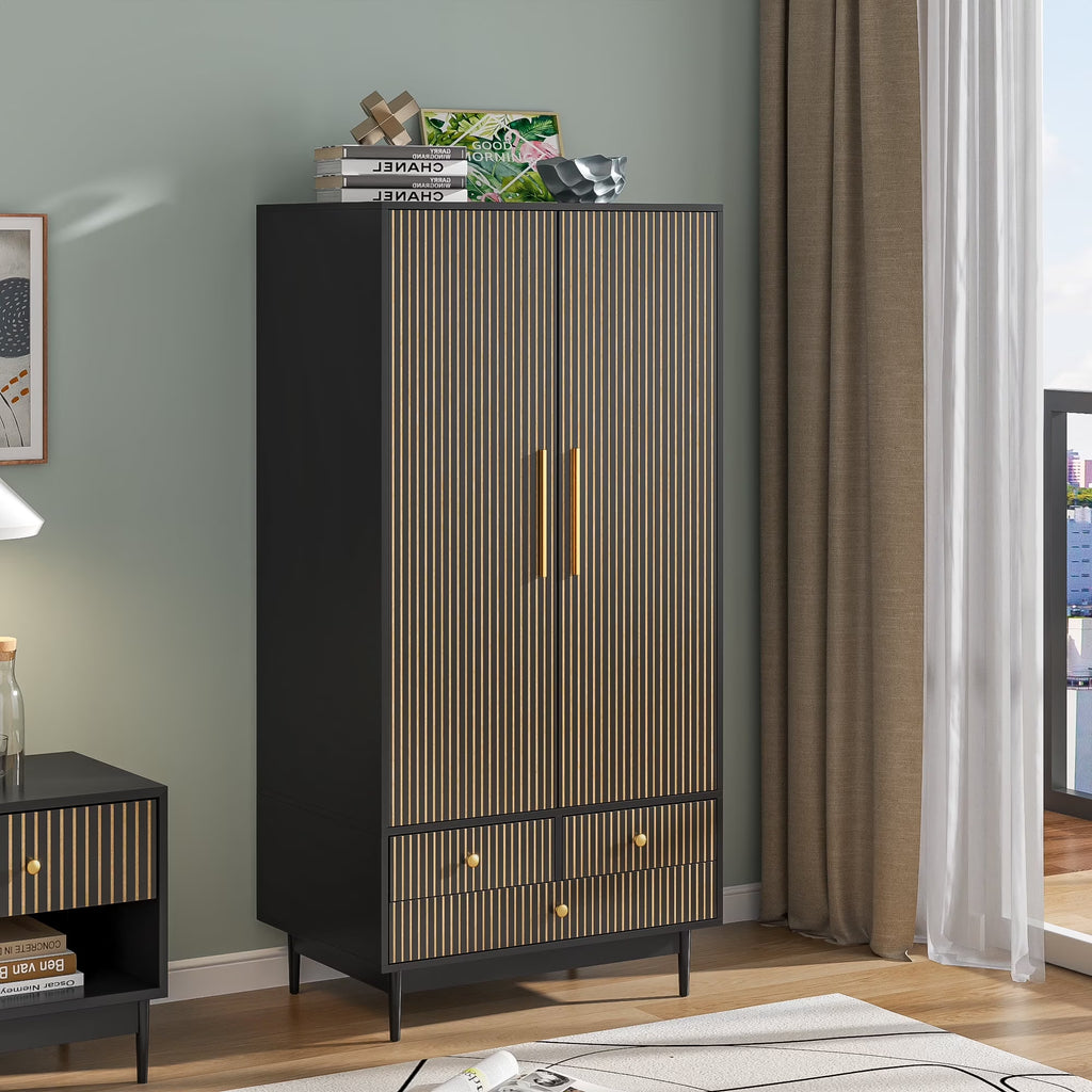 Nouveauté 2026 – Armoire-penderie Armoire à 2 portes, avec penderie et tiroirs, en bois blanc, idéale pour la chambre à coucher