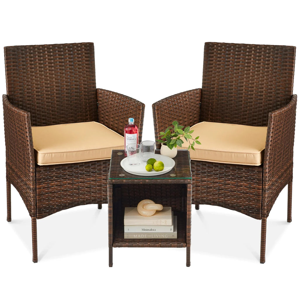 Nouveauté 2026 – Ensemble bistro de jardin 3 pièces en résine tressée Best Choice Products , avec 2 chaises et une table - Gris/Bleu marine