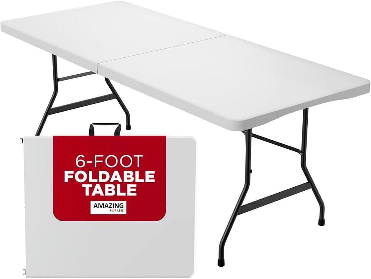 Nouveauté 2026 – Table pliante portable de 2,4 m (8 pi) en plastique blanc, idéale pour l'intérieur et l'extérieur, parfaite pour les fêtes, les pique-niques et le camping. Disponible en 4,2 m (4 pi), 1,8 m (6 pi) et 2,4 m (8 pi