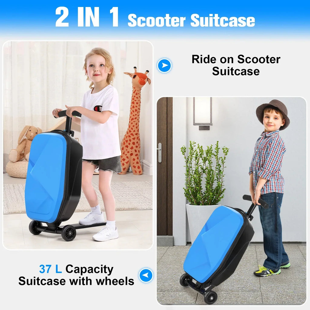 Nouveauté 2026 – Valise-trottinette Advwin pour enfants et adultes, valise rigide à roulettes pour enfants de 4 à 15 ans, multifonctionnelle, légère et pliable, avec roulettes, rose