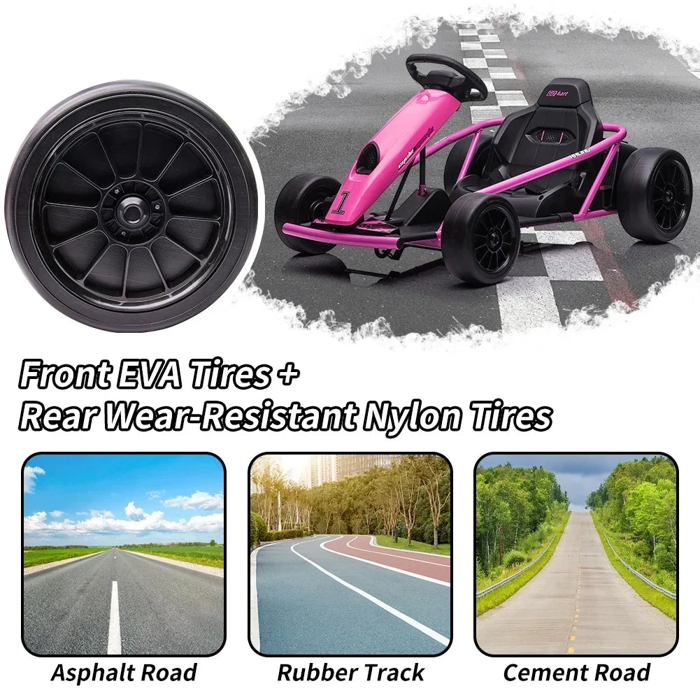 Nouveauté 2026 – Karting Simzone pour enfants, batterie 24 V, 2 moteurs 300 W, à pédales, vitesse maximale de 13 km/h, fonction drift, démarrage progressif, musique, pneus élastiques et résistants, bleu