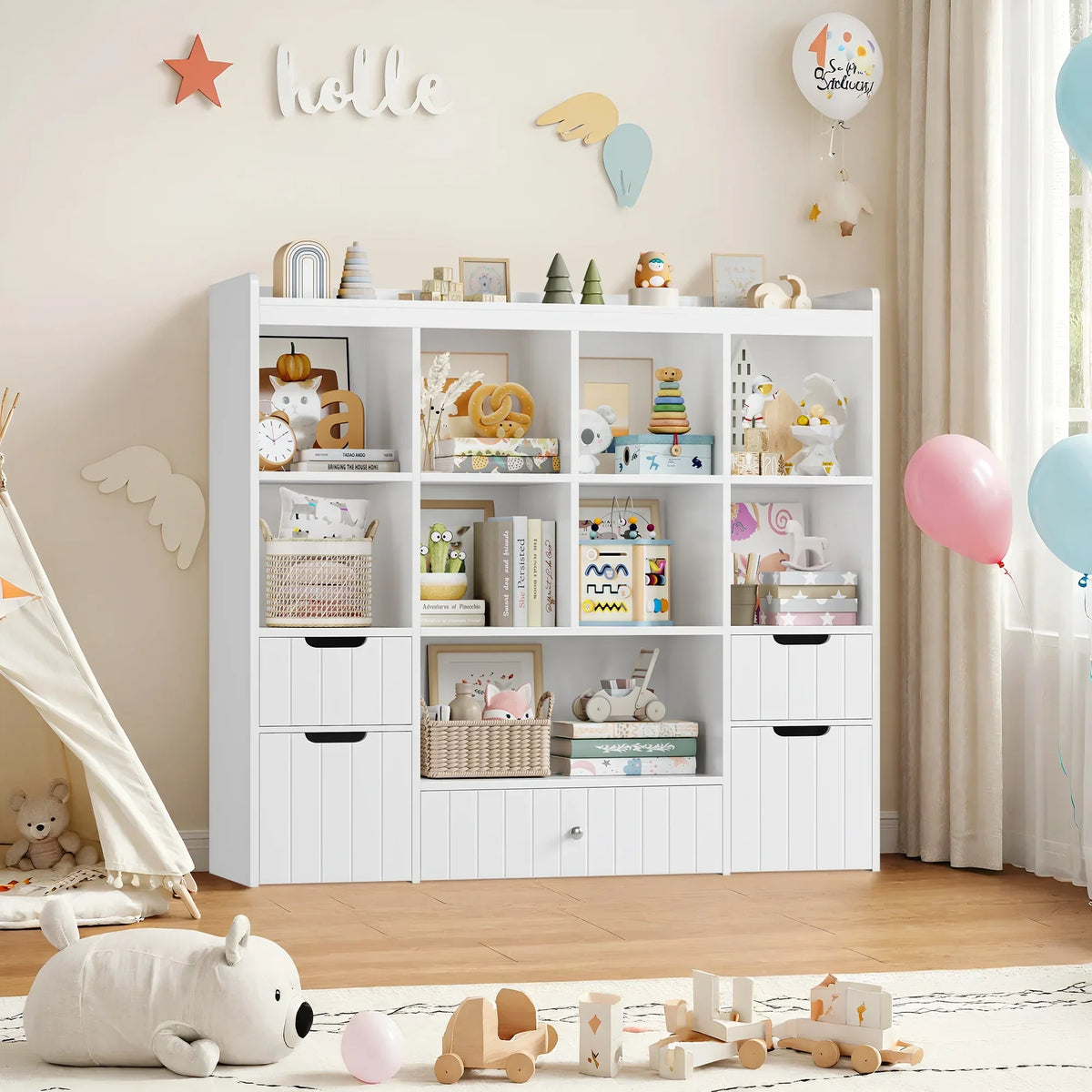 Nouveauté 2026 – Coffre de rangement pour jouets Homfa avec compartiments, tiroirs amovibles, bibliothèque pour chambre ou salon, gris