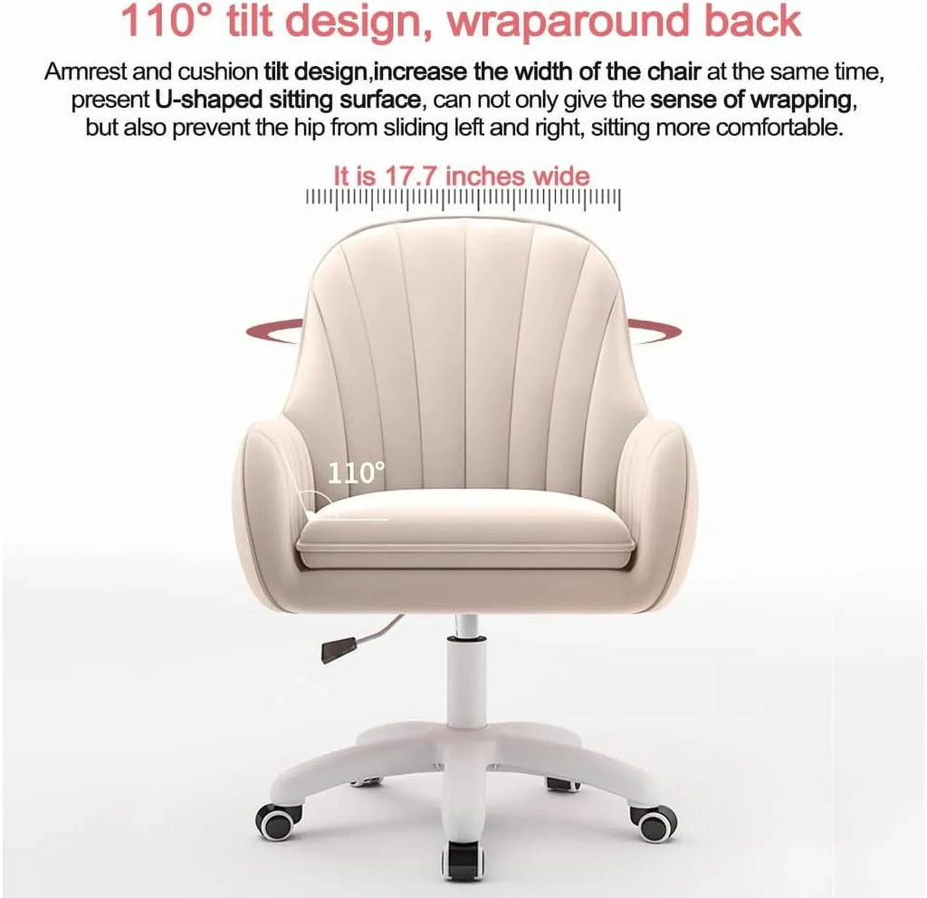 Nouveauté 2026 – Fauteuil de bureau Home , chaise d'ordinateur avec dossier mi-haut capitonné, style moderne, pivotante et réglable en hauteur, en velours blanc