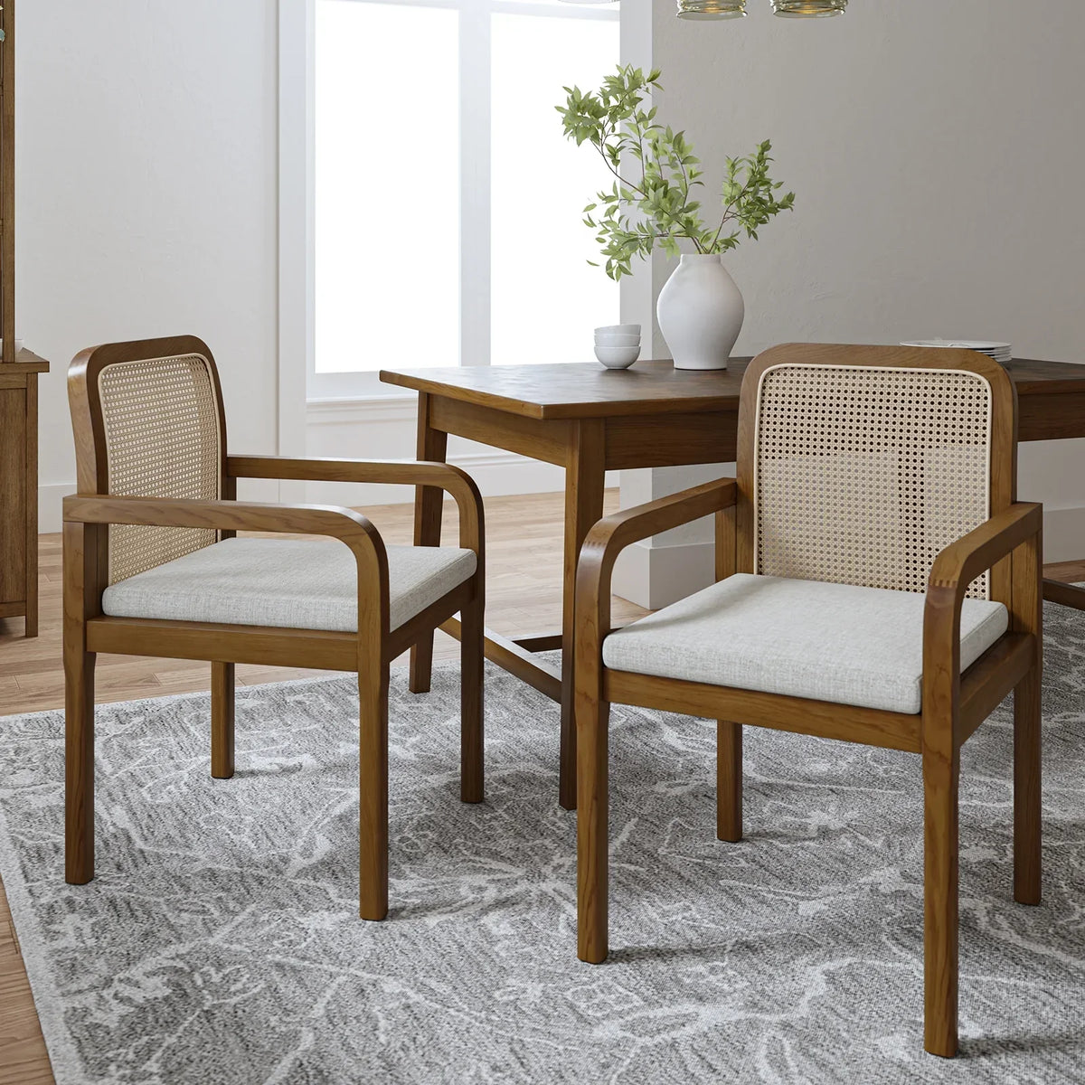 Nouveauté 2026 – Ensemble de 2 chaises de salle à manger Rattan , fauteuils en bois avec coussins amovibles, style gland, pour la maison, la cuisine ou le restaurant