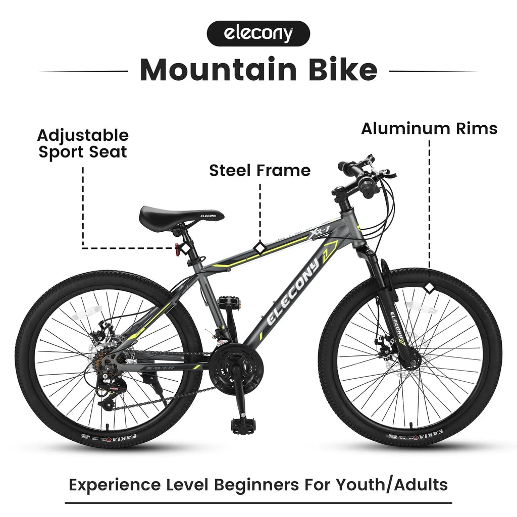 Nouveauté 2026 – Offre spéciale ! VTT Saver100 24 pouces pour garçons et filles, cadre en acier, 21 vitesses Shimano, freins à disque doubles et suspension avant