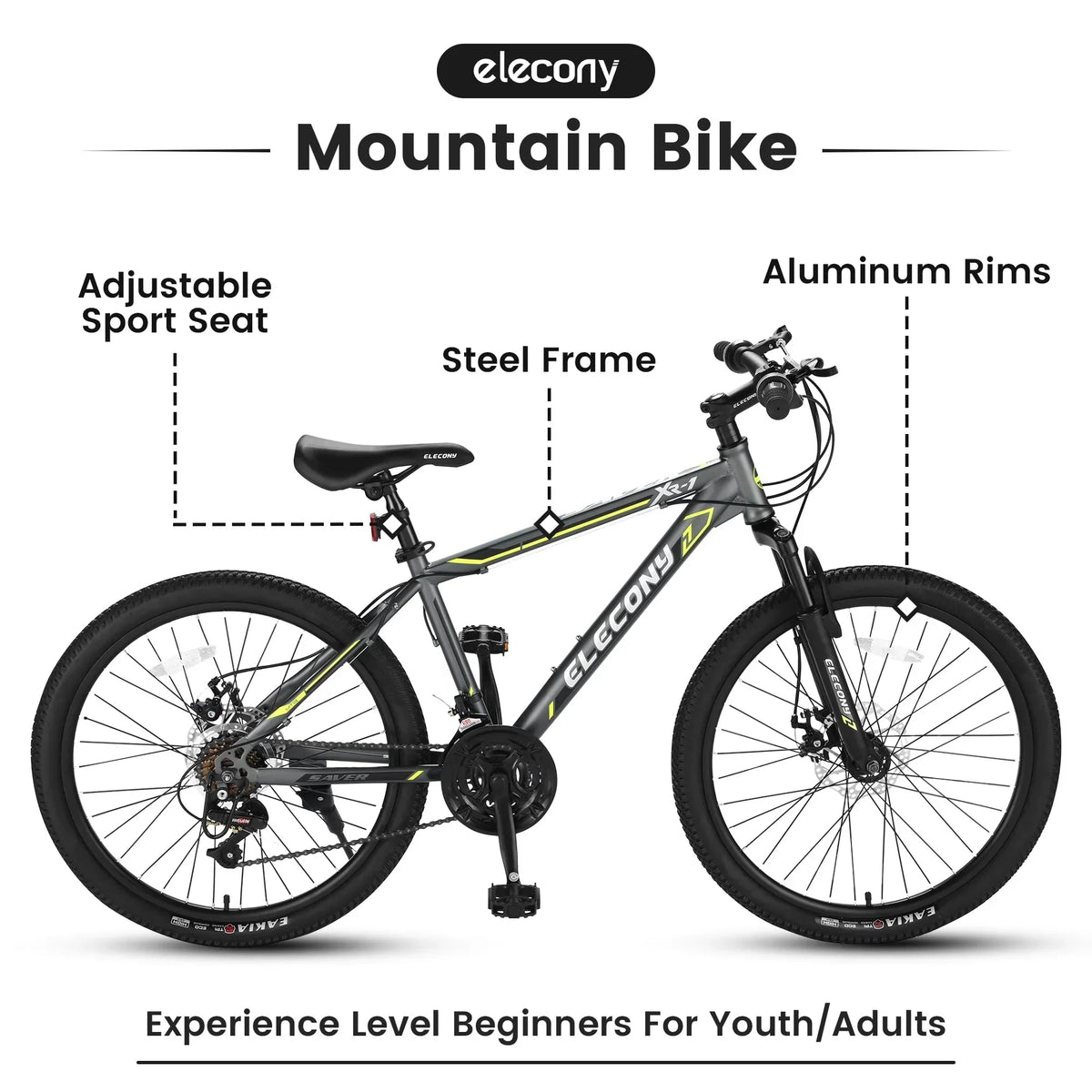 Nouveauté 2026 – Offre spéciale ! VTT Saver100 24 pouces pour garçons et filles, cadre en acier, 21 vitesses Shimano, freins à disque doubles et suspension avant