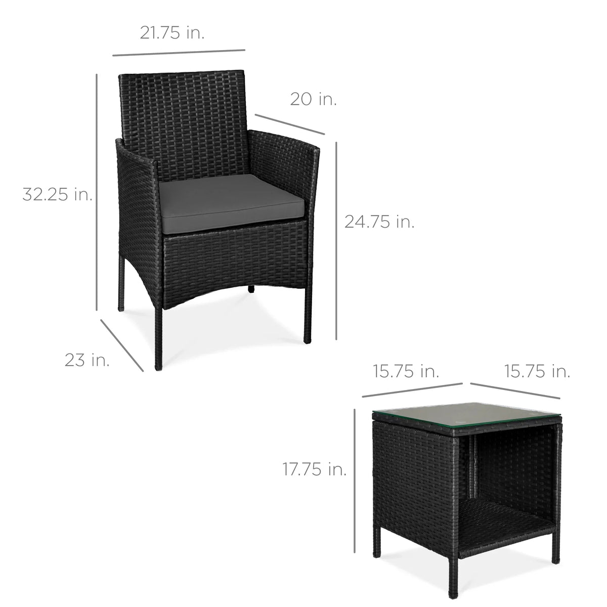 Nouveauté 2026 – Ensemble bistro de jardin 3 pièces en résine tressée Best Choice Products , avec 2 chaises et une table - Gris/Bleu marine