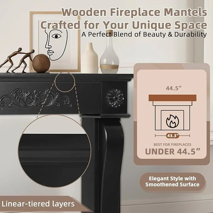 Nouveauté 2026 – Manteau de cheminée EPICOZY 44,5" , sur pied, pour cheminées électriques, en MDF avec étagère, motif décoratif, anti-basculement et imperméable