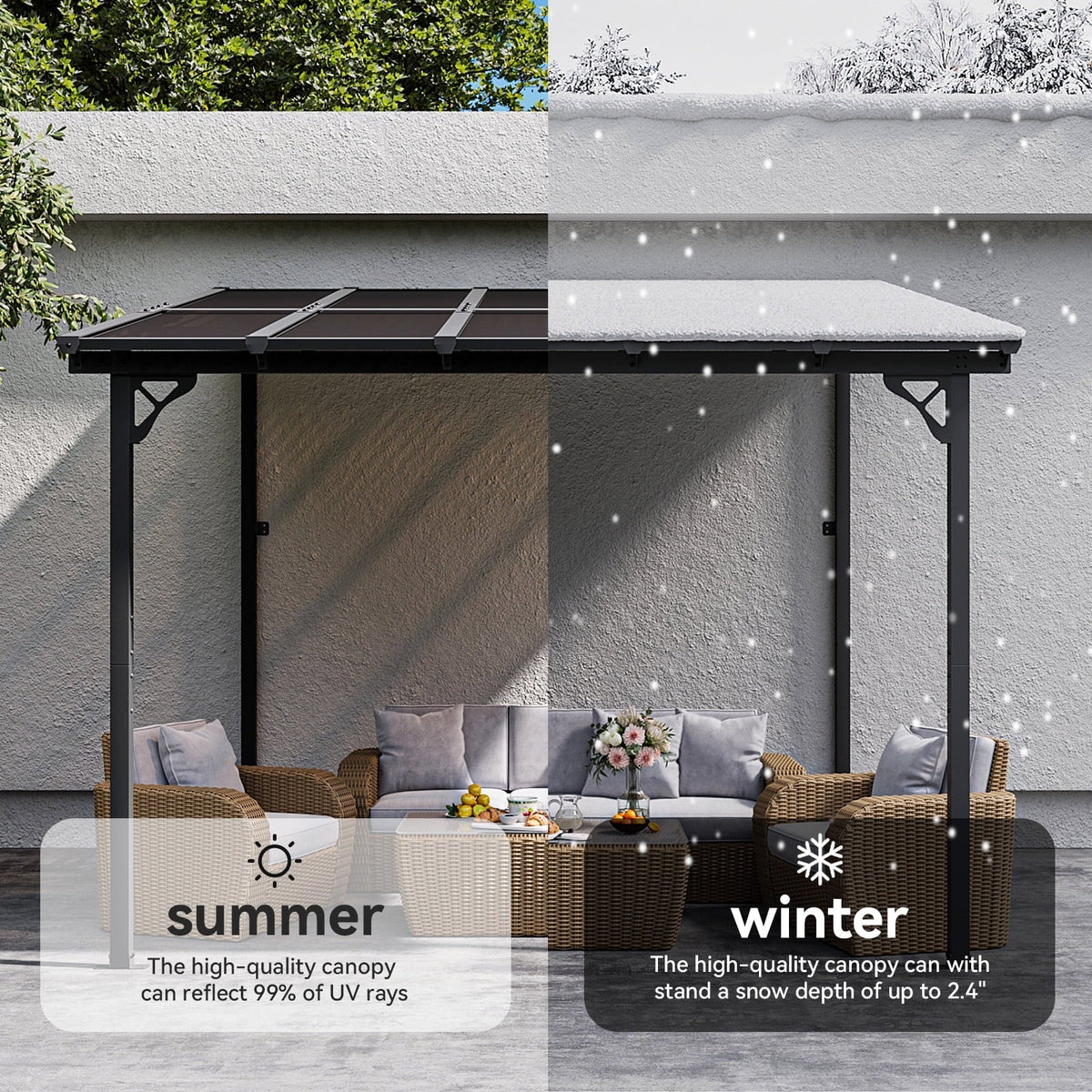 Nouveauté 2026 – Gazebo Aoxun de 2,4 m x 1,5 m pour patio, pergola avec toit incliné, grand auvent mural robuste pour barbecue, idéal pour jardin, terrasse ou patio