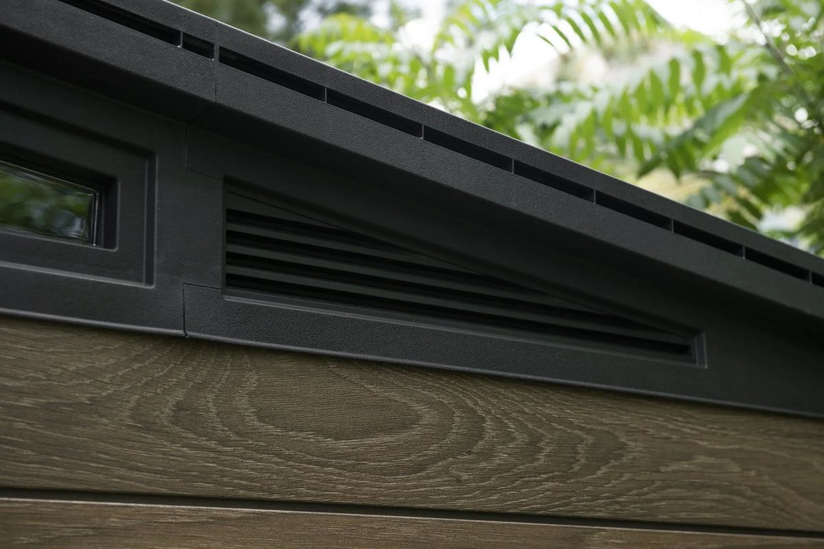 Nouveauté 2026 – Abri de jardin Keter Signature , 3,35 m x 2,13 m, en résine durable avec plancher renforcé et porte verrouillable, couleur noyer