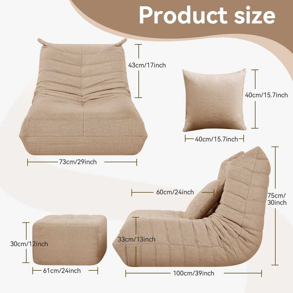 Nouveauté 2026 – Fauteuils poufs VFD pour adultes, pouf avec repose-pieds, canapé lounge confortable en mousse à mémoire de forme, fauteuil de lecture idéal pour la chambre et le salon, canapé de sol relaxant