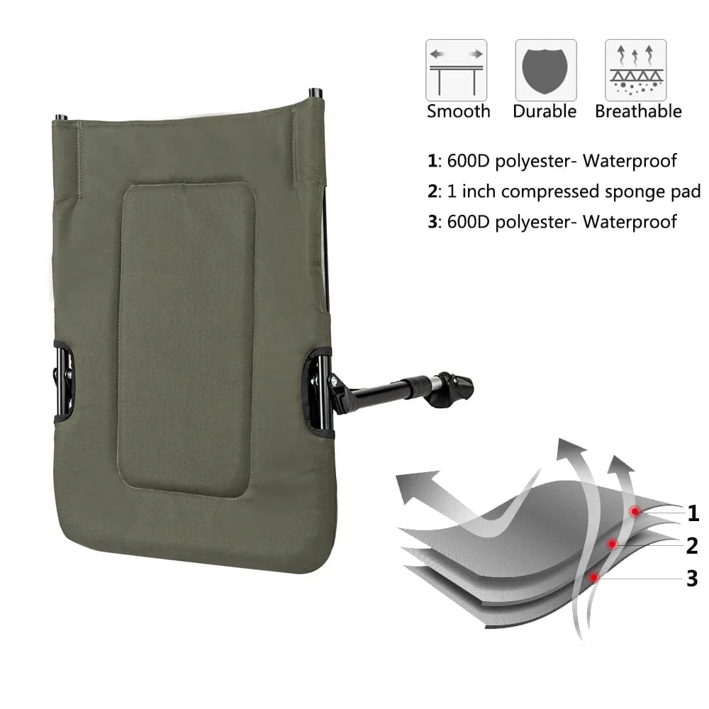 Nouveauté 2026 – Chaise de pêche surdimensionnée VINGLI avec repose-pieds, supporte jusqu'à 200 kg, dossier inclinable à 160°, noir et vert armée