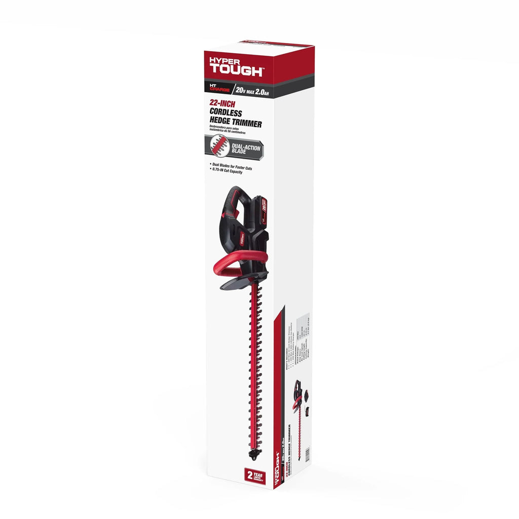Nouveauté 2026 – Taille-haie sans fil à batterie Hyper Tough 20V Max 22 pouces, HT21-401-003-07