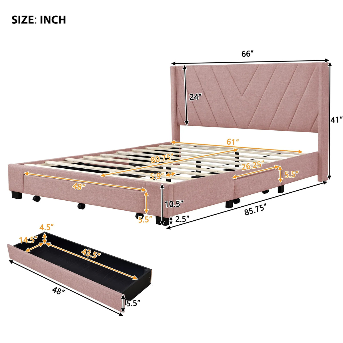 Nouveauté 2026 – Cadre de lit Queen Sesslife avec rangement, nouveau lit plateforme rembourré en lin amélioré avec 3 tiroirs, lit de rangement Queen avec tête de lit et lattes en bois, aucun sommier requis, supporte 227 kg, beige