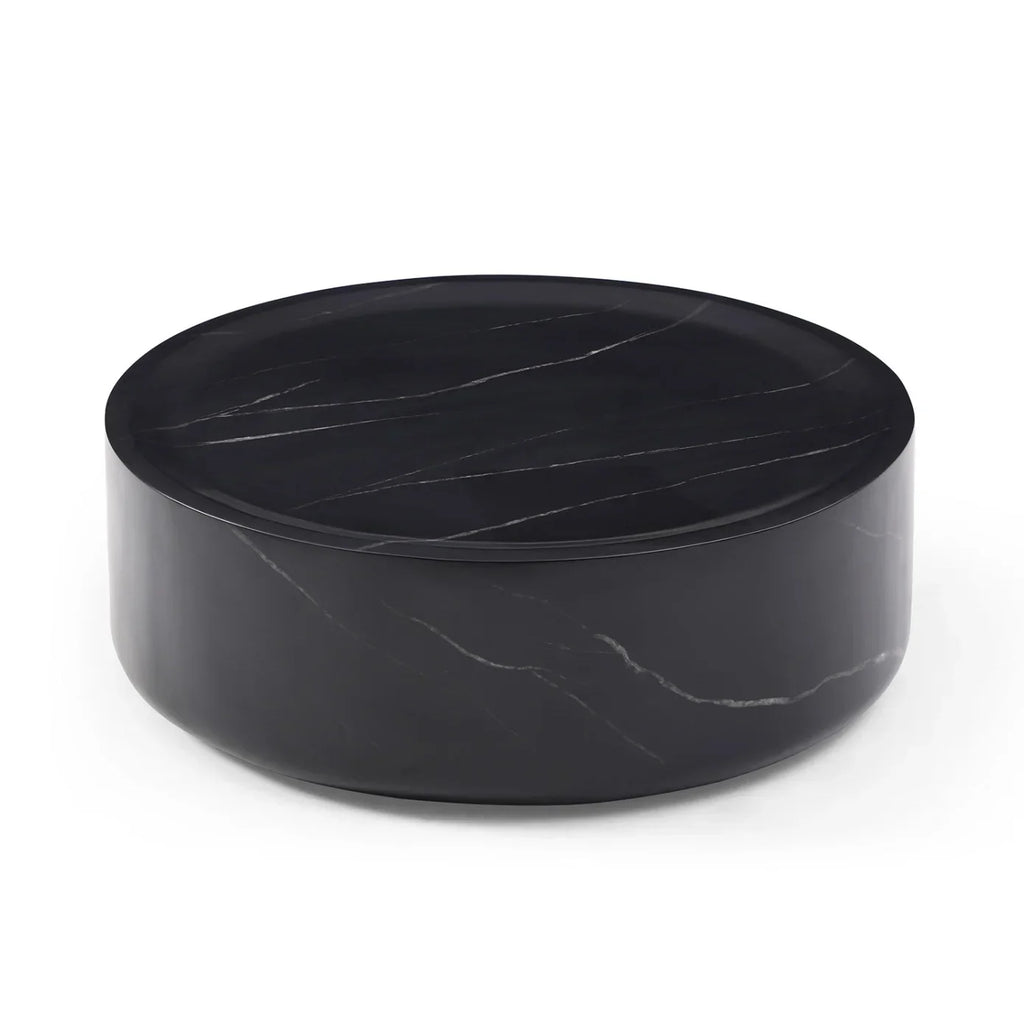 Nouveauté 2026 – Table basse ronde 31,49'' avec texture marbre, table basse circulaire moderne en fibre de verre, table d'appoint pour salon ou extérieur, livrée montée, finition marbre