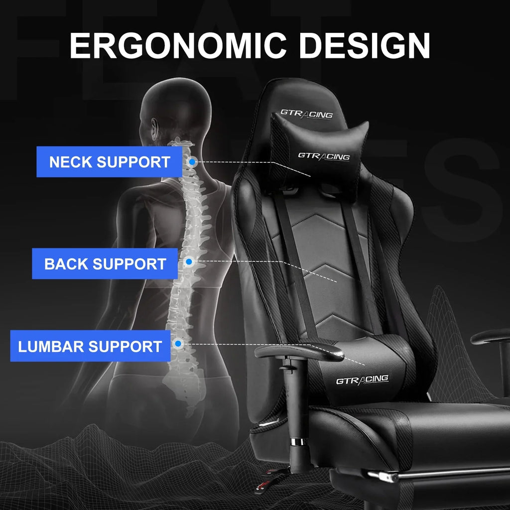 Nouveauté 2026 – Chaise de jeu GTRACING , chaise de bureau ergonomique avec soutien lombaire, revêtement en cuir PU, repose-pieds et appui-tête réglable, rouge