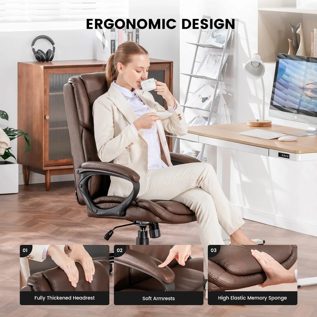 Nouveauté 2026 – Fauteuil de bureau ergonomique Mainstays Executive à dossier haut en cuir noir