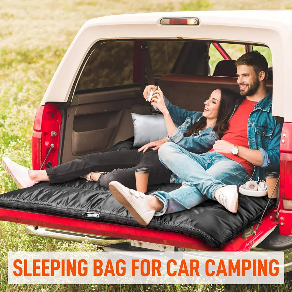 Nouveauté 2026 – Sac de couchage double pour adultes (hommes) avec oreiller, taille XL/Queen, idéal pour le camping, la randonnée et le trekking toutes saisons, par temps froid et chaud