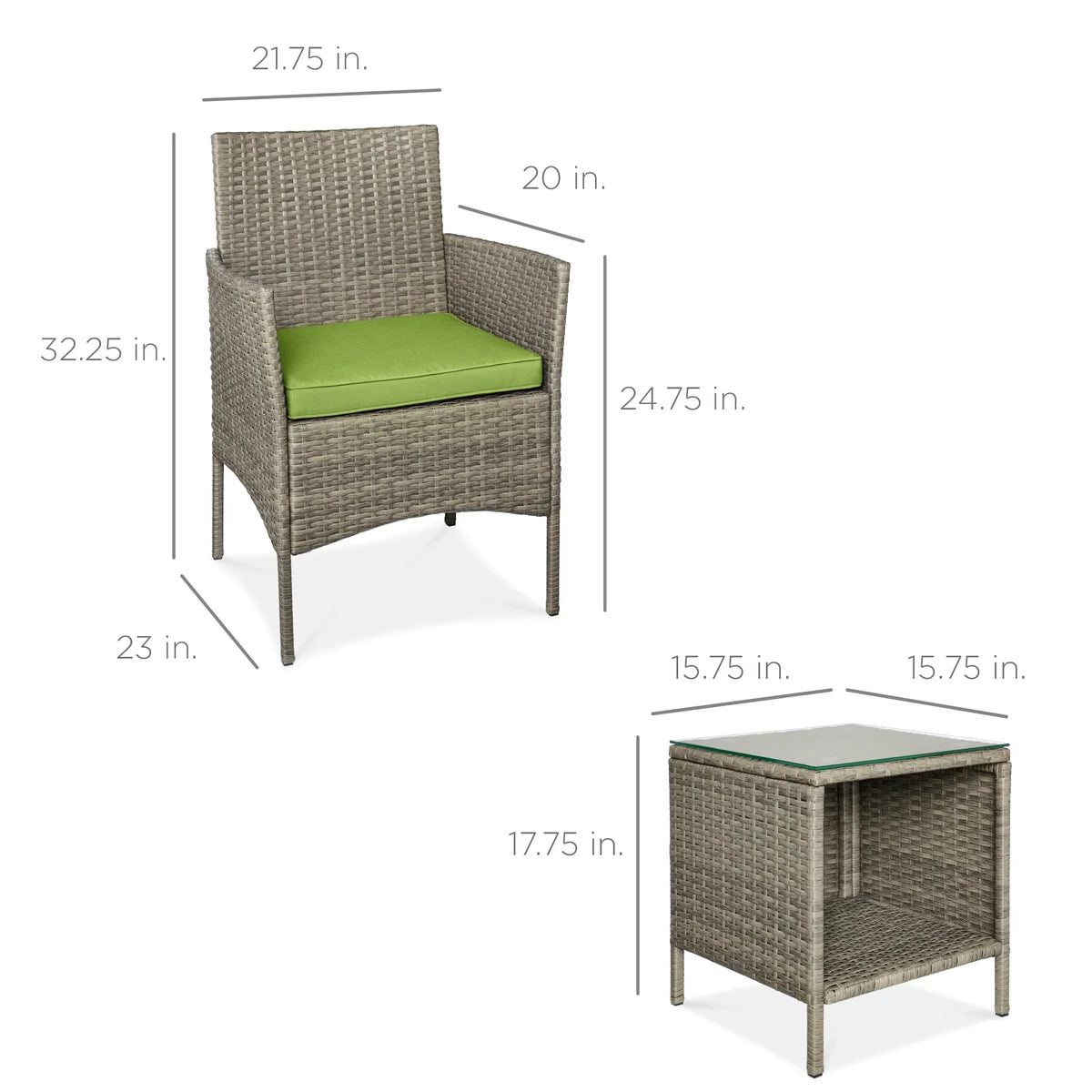 Nouveauté 2026 – Ensemble bistro de jardin 3 pièces en résine tressée Best Choice Products , avec 2 chaises et une table - Gris/Bleu marine