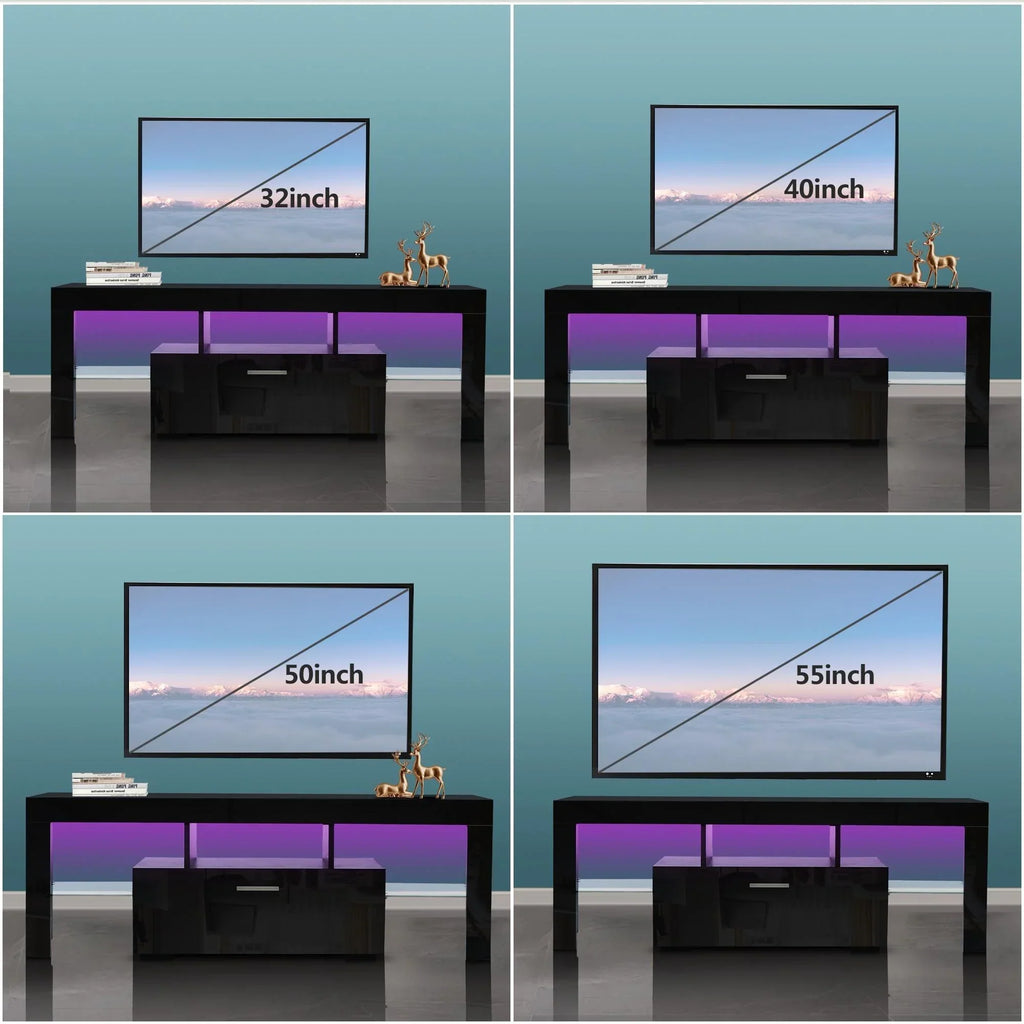 Nouveauté 2026 – Meuble TV PAPROOS pour téléviseurs jusqu'à 70 pouces, finition laquée brillante avec éclairage LED, console TV moderne avec tiroirs de rangement, meuble multimédia, blanc