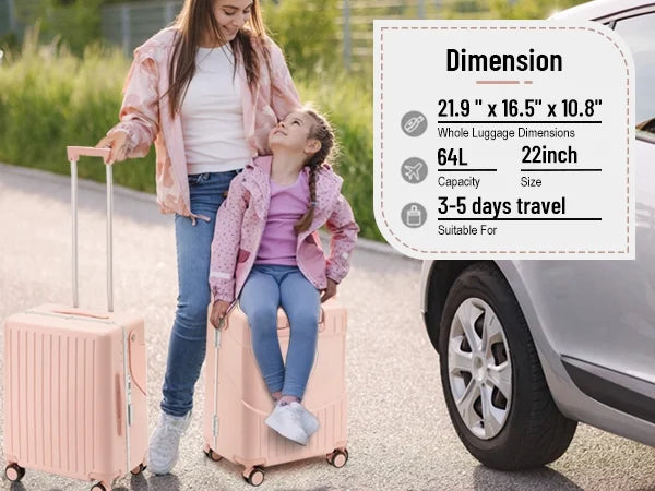 Nouveauté 2026 – Valise 22 pouces avec serrure TSA, idéale pour enfants et adultes, roulettes pivotantes verrouillables, housse de protection et ceinture de sécurité incluses