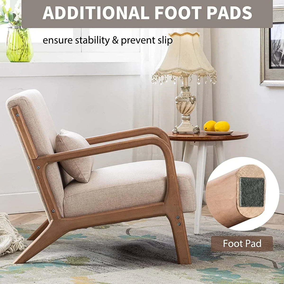 Nouveauté 2026 – Fauteuil d'appoint Bonzy Home style moderne milieu de siècle , fauteuil de lecture/détente en tissu avec structure en bois massif, montage facile, beige