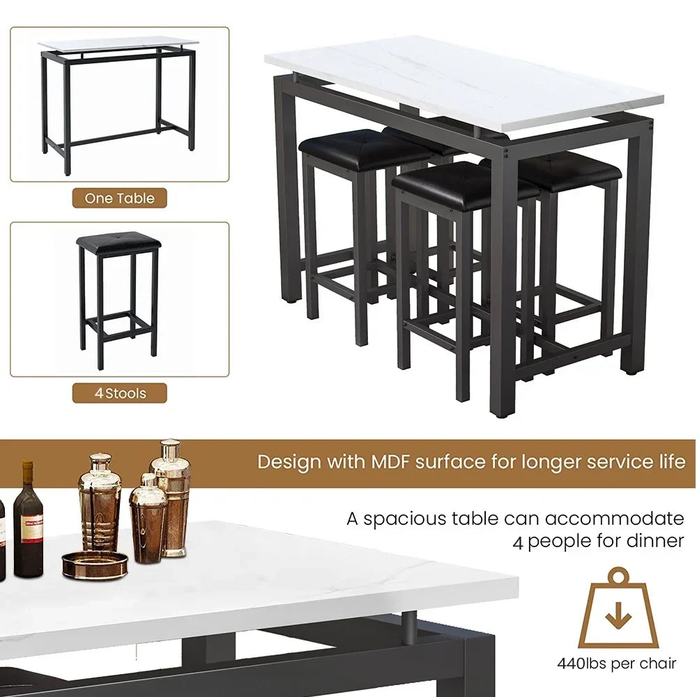 Nouveauté 2026 – Ensemble de table haute 5 places , table de bar et tabourets assortis, table à manger minimaliste avec tabourets sans dossier, ensemble table et chaises de bar avec plateau en bois pour cuisine, appartement ou bistrot - Gain de place