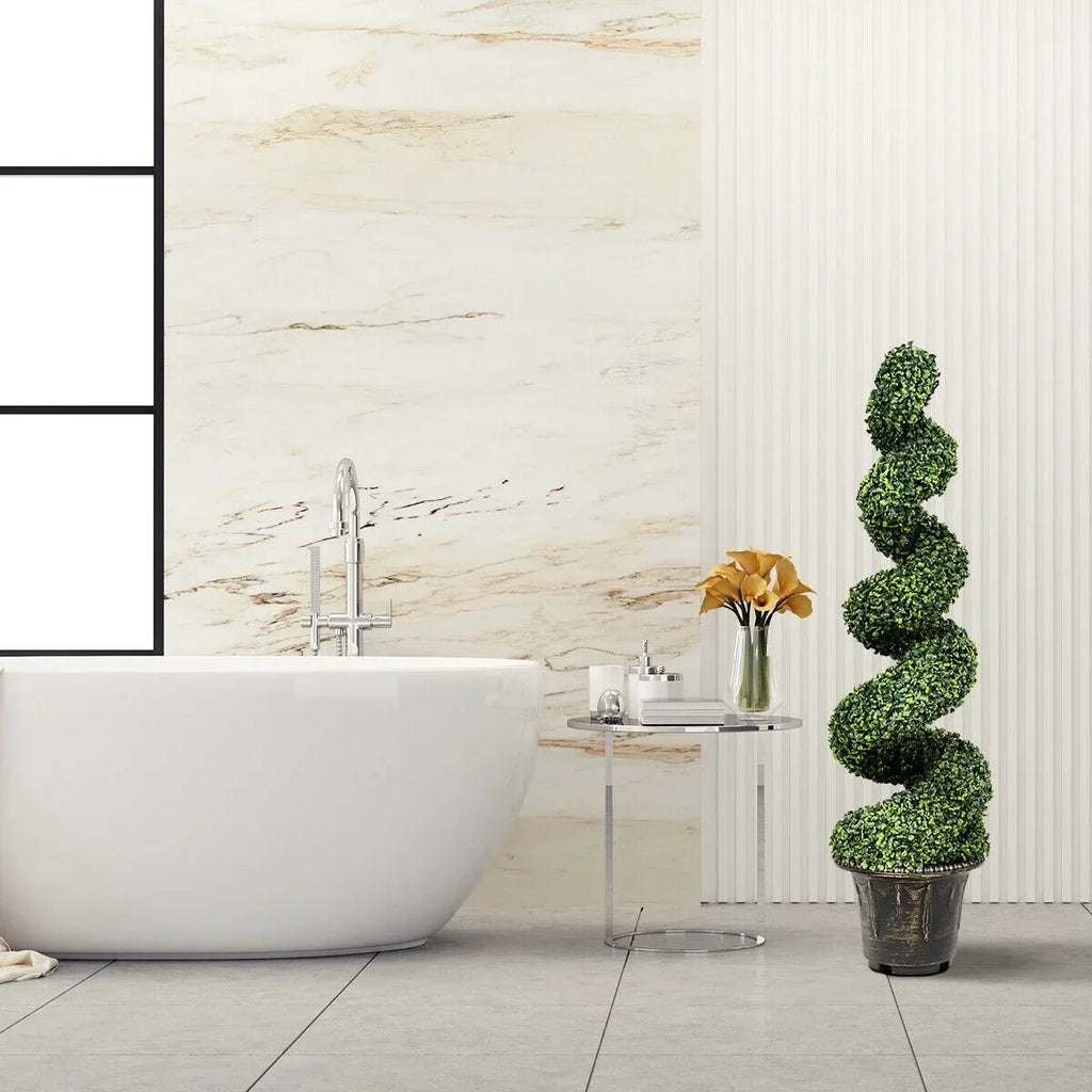Nouveauté 2026 – Gymax Lot de 2 sapins artificiels en spirale de 1,20 m avec feuilles réalistes, pour intérieur et extérieur (bureau