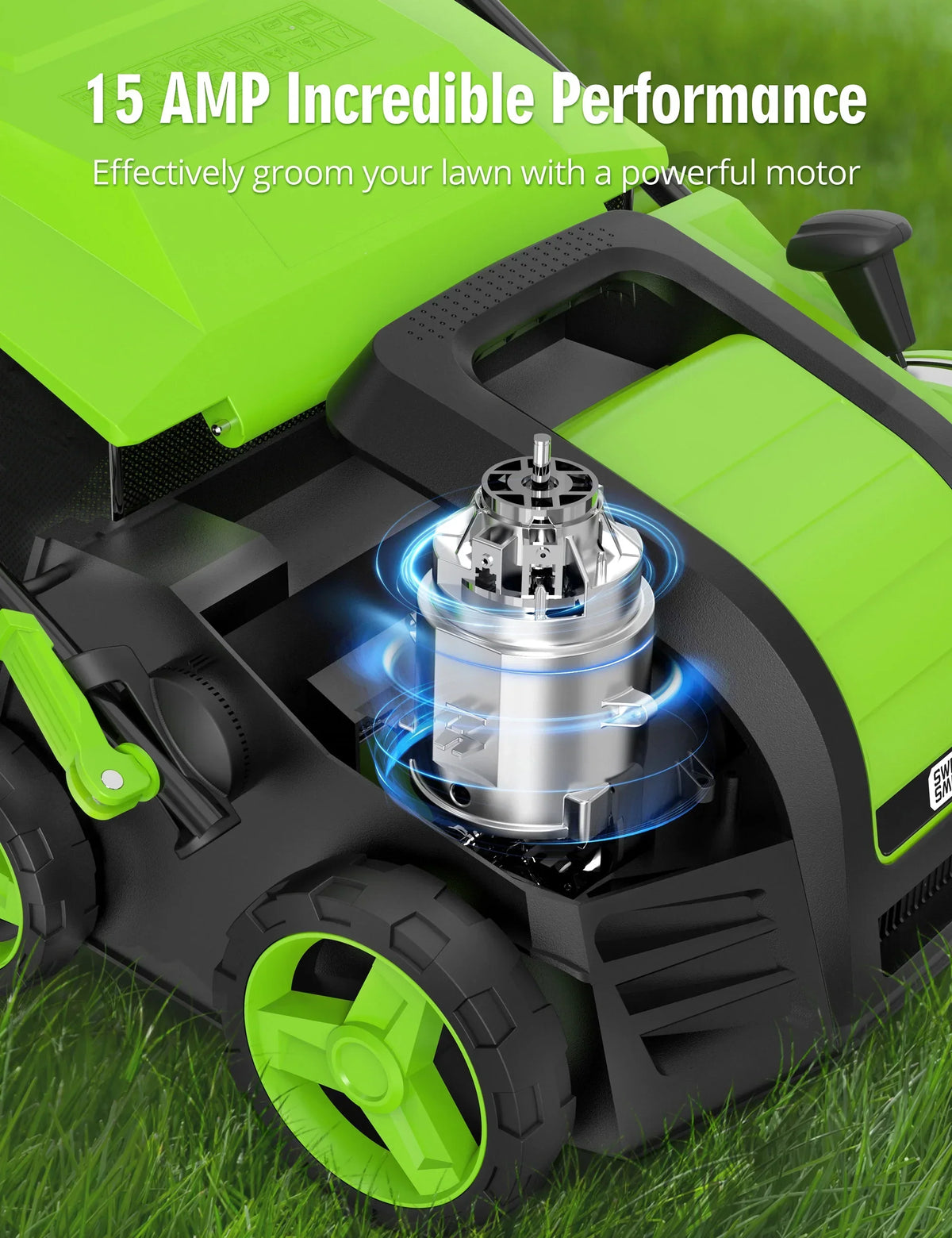 Nouveauté 2026 – Scarificateur électrique SWIPESMITH 16" 15 A , avec réglage de profondeur à 5 positions, sac de ramassage de chaume amovible de 14,5 gallons, pliage rapide, préserve la santé de votre pelouse