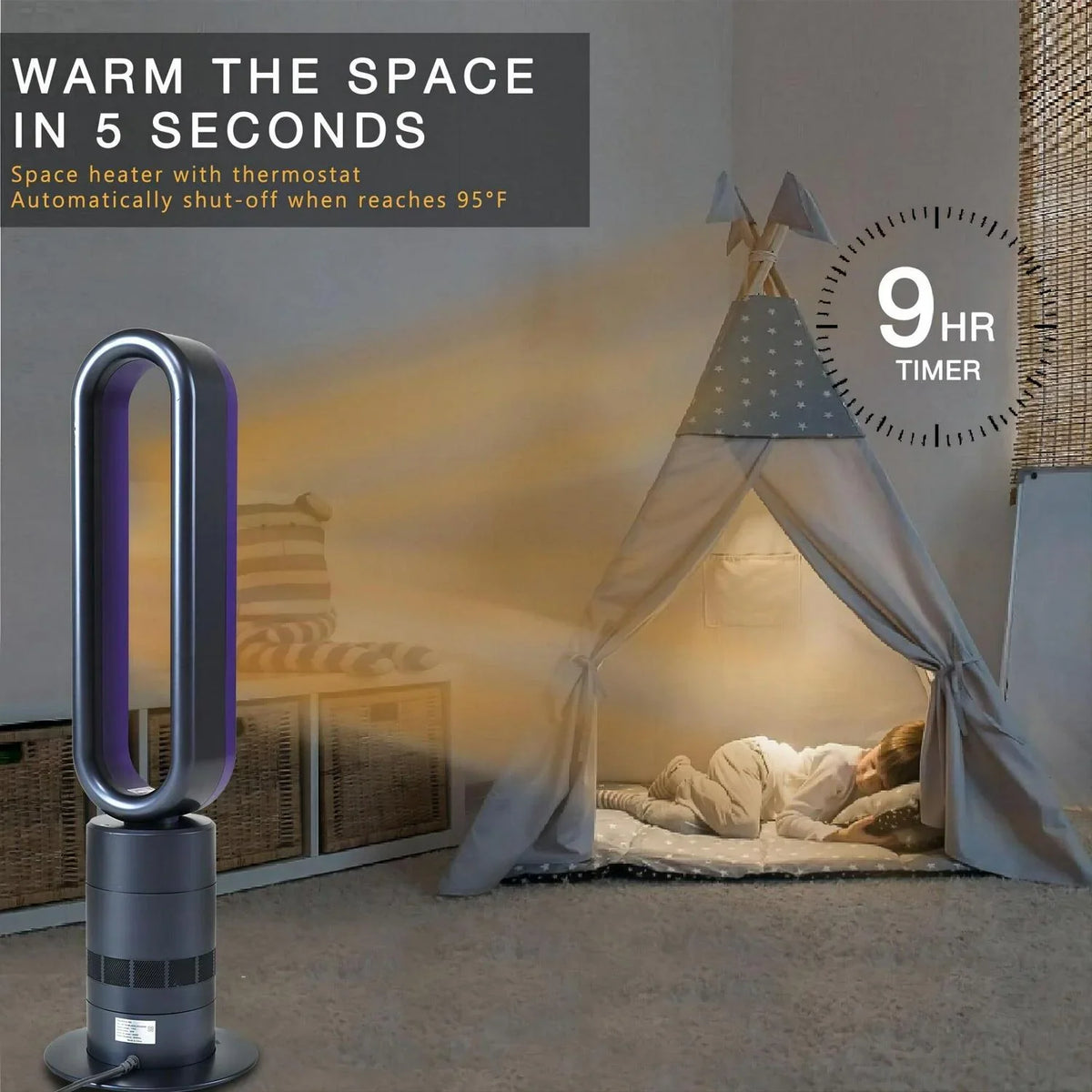 Nouveauté 2026 – Ventilateur tour sans pales 32 pouces (81 cm). Minuterie 9 h, 10 vitesses, télécommande incluse. Ventilateur de circulation d'air pour climatiseur domestique
