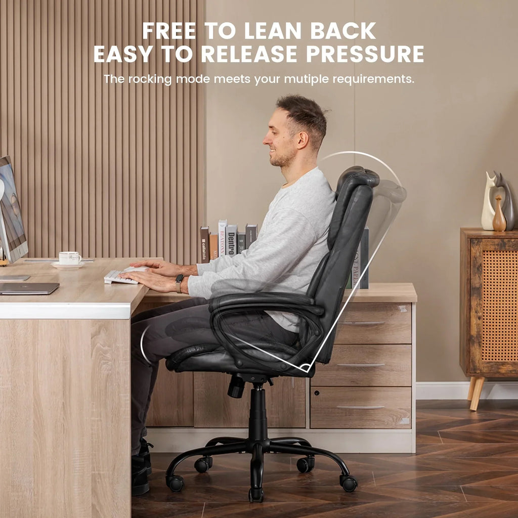 Nouveauté 2026 – Fauteuil de bureau ergonomique Mainstays Executive à dossier haut en cuir noir