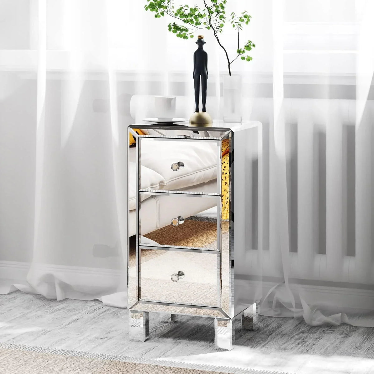 Nouveauté 2026 – Table de chevet Zimtown en verre miroir avec 3 tiroirs et rangement pour chambre à coucher
