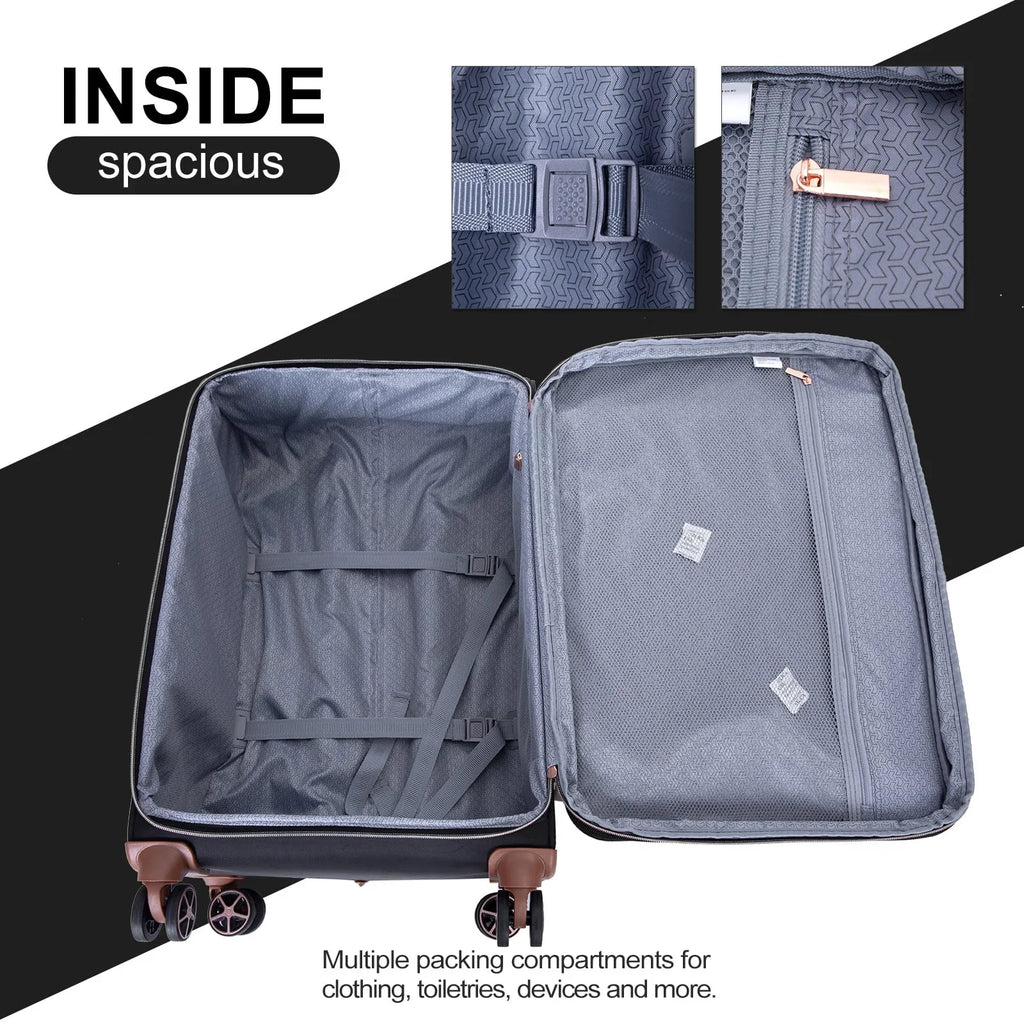 Nouveauté 2026 – Ensemble de 4 bagages Travelhouse : valise souple extensible et légère avec doubles roulettes multidirectionnelles (noir