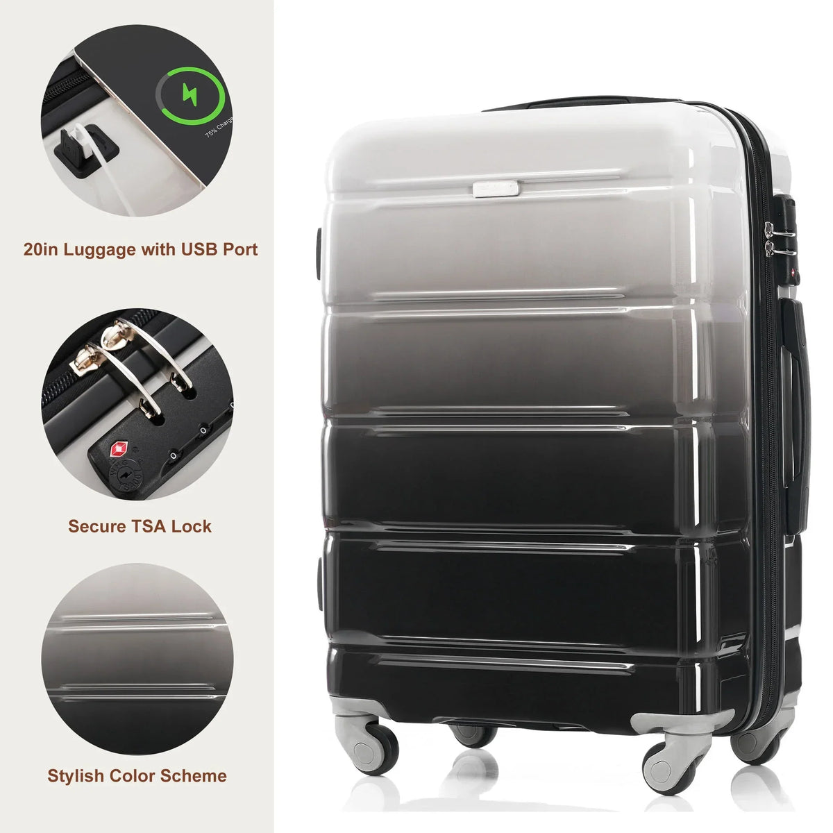 Nouveauté 2026 – Ensemble de 3 valises PAPROOS (51/61/71 cm), valise rigide légère avec port USB et crochets latéraux, bagage de voyage avec serrure TSA, valise à roulettes rigide pour l'école et les voyages, rose