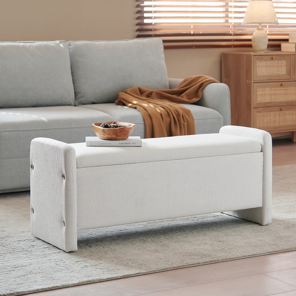 Nouveauté 2026 – Banc coffre Pinmoco de 112 cm (44 po), banc d'entrée rembourré avec rangement, idéal pour la chambre et le salon, en velours côtelé gris