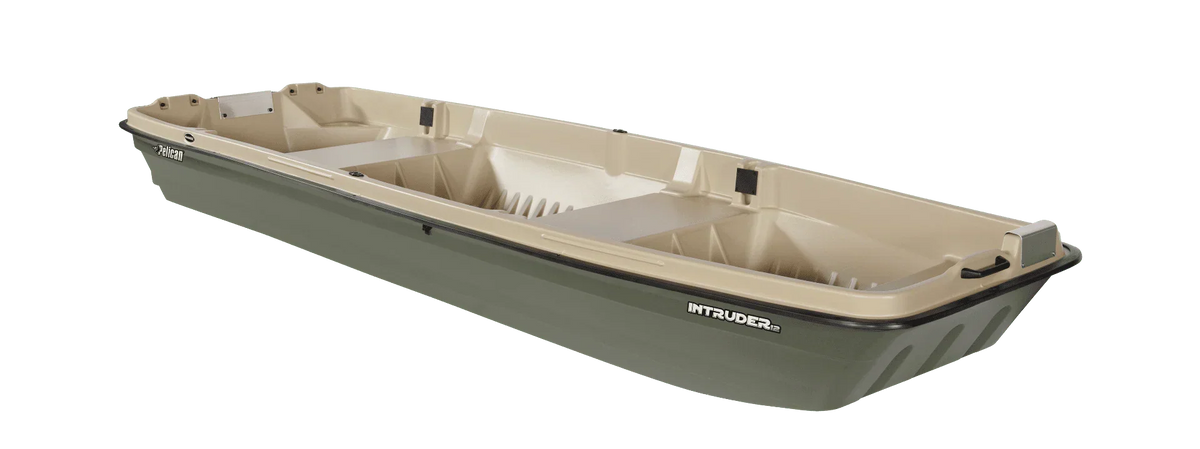 Nouveauté 2026 – Pelican - Bateau Intruder 12 - Bateau de pêche Jon - 3,66 m (12 pi) - Idéal pour la chasse et la pêche, kaki/beige