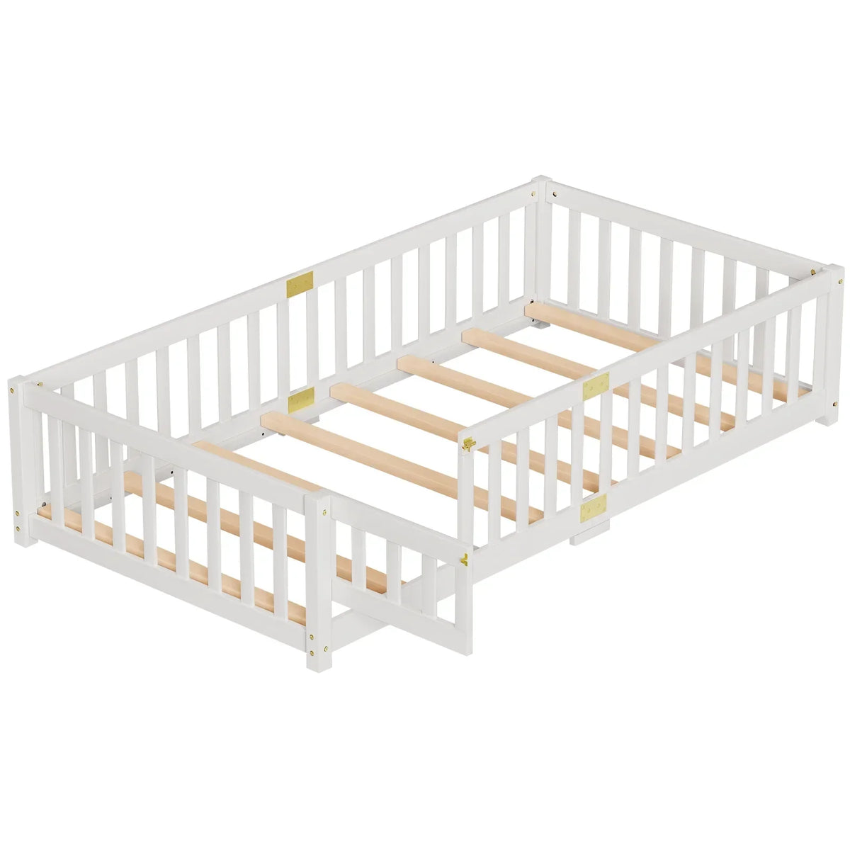 Nouveauté 2026 – Lit de sol Montessori pour tout-petits (taille jumelle), cadre de lit en bois massif avec barrière et porte, pour filles et garçons
