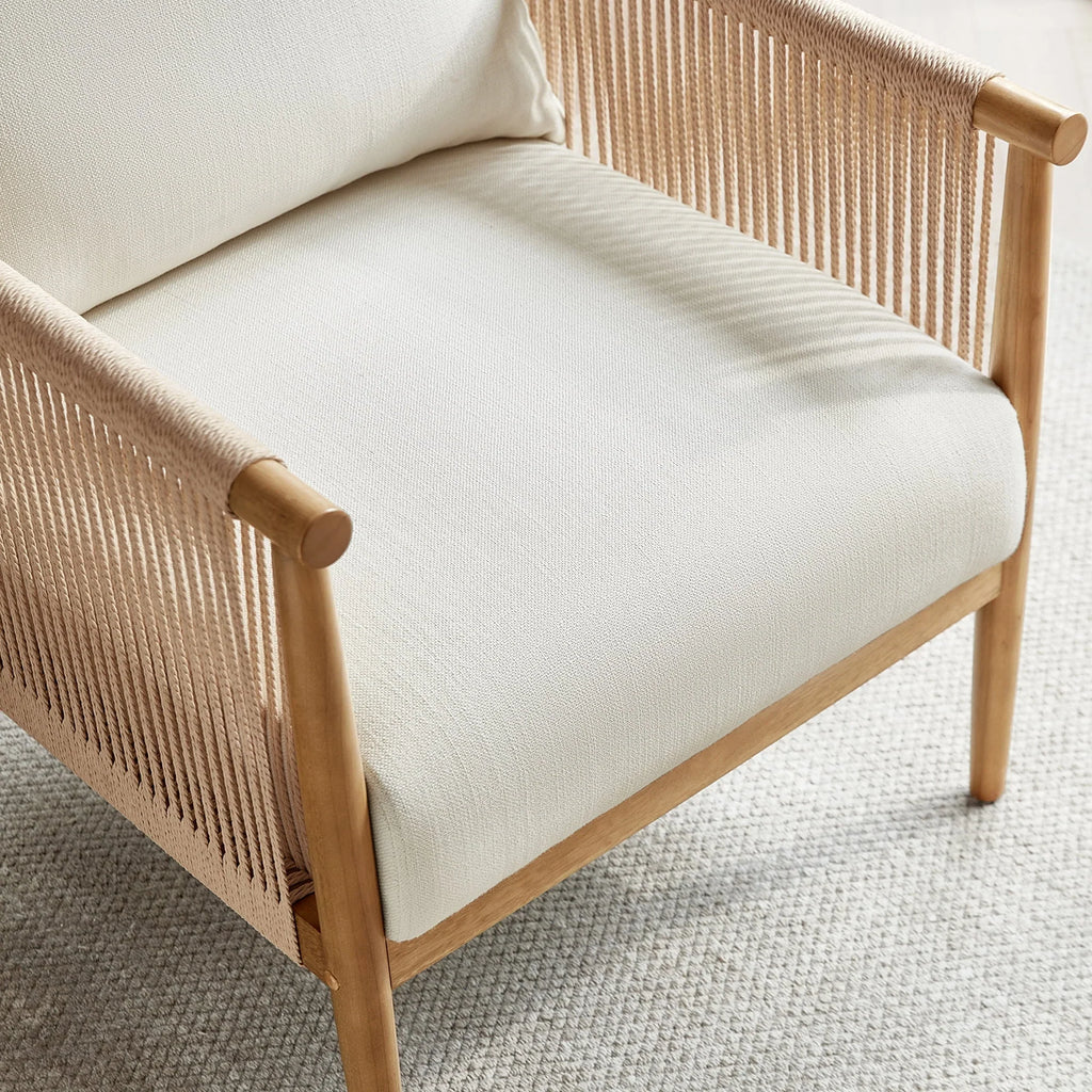 Nouveauté 2026 – Fauteuil d'appoint moderne CHITA , fauteuil tressé pour salon, crème