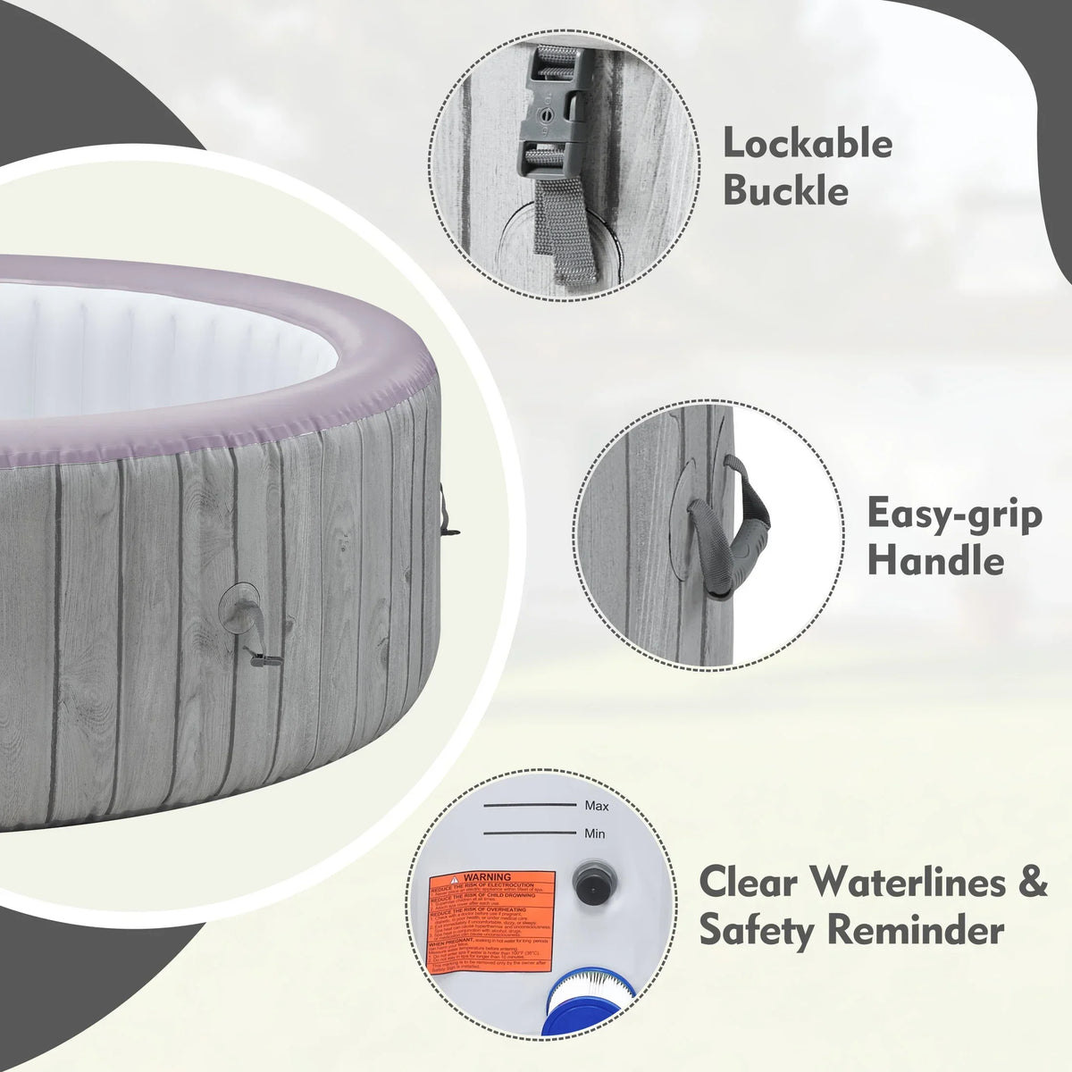 Nouveauté 2026 – Ensemble de mobilier de jardin Round pour spa , canapé d'angle en rotin avec mini-canapé, rangement pour spa en bois d'acacia massif, coussins gris
