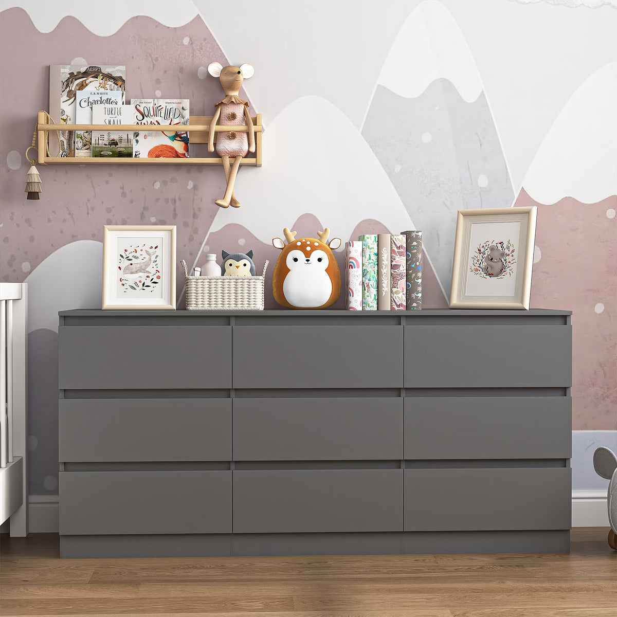 Nouveauté 2026 – Commode moderne Kadyn à 6 tiroirs, meuble en bois, commode pour chambre, meuble de rangement de cuisine avec tiroirs, commode (noire