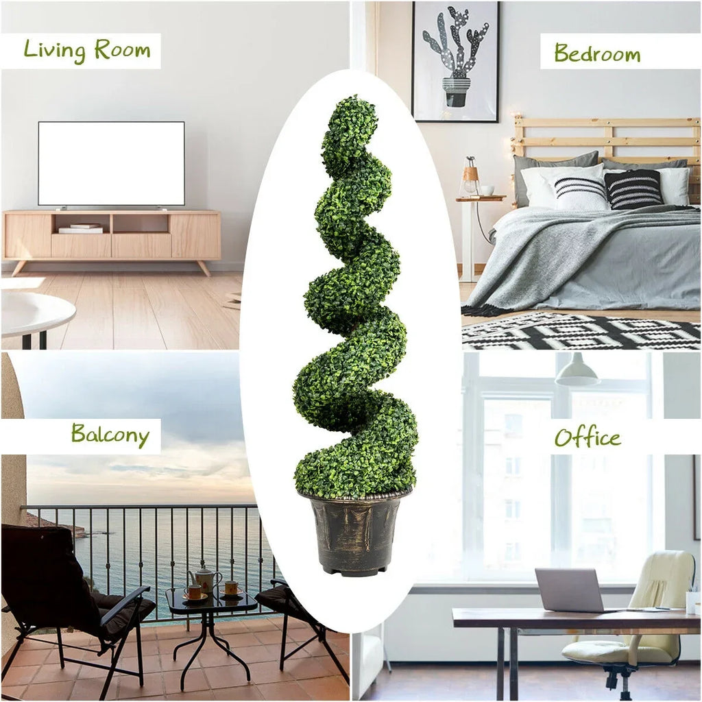 Nouveauté 2026 – Gymax Lot de 2 sapins artificiels en spirale de 1,20 m avec feuilles réalistes, pour intérieur et extérieur (bureau