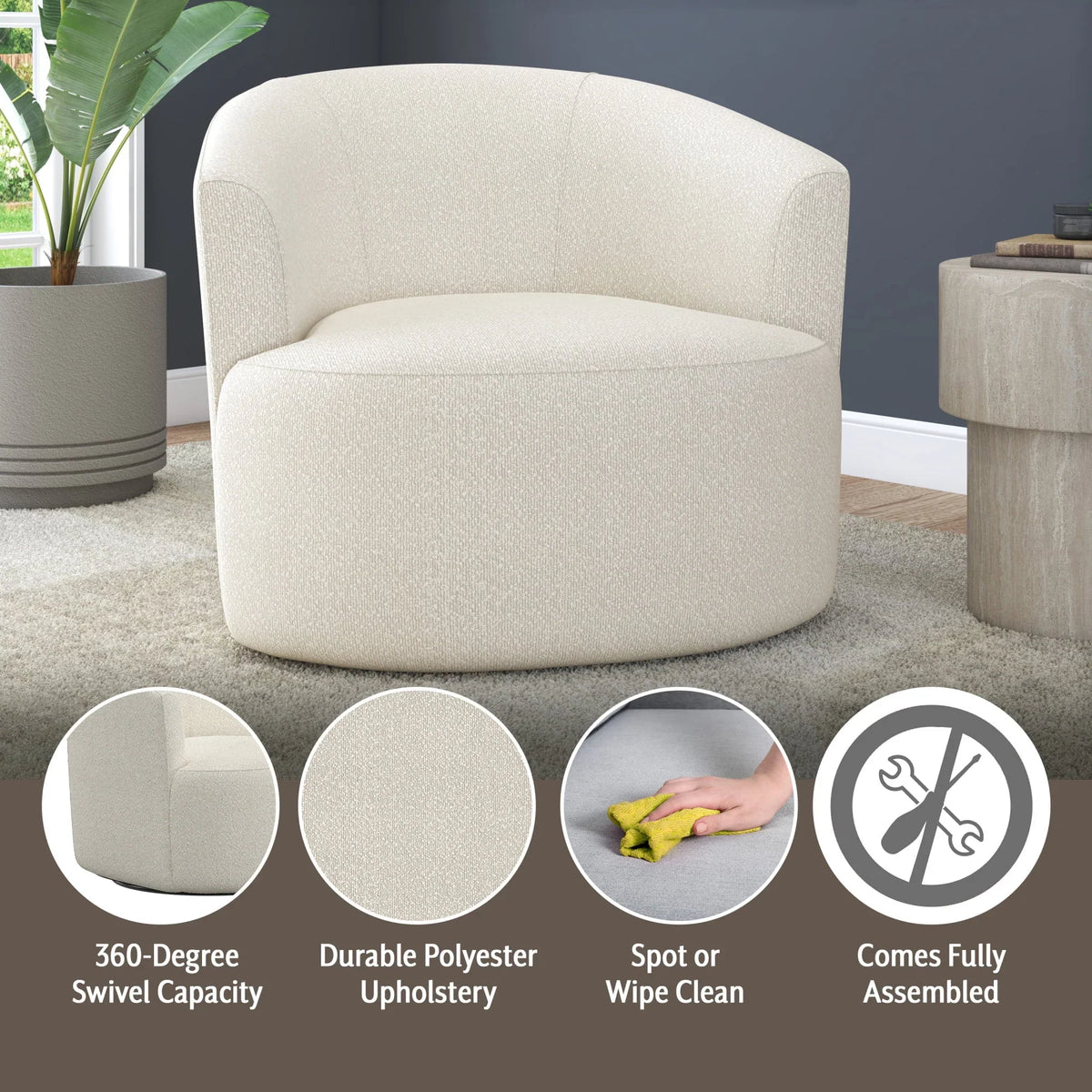 Nouveauté 2026 – Fauteuil pivotant Mainstays Boucle , taupe