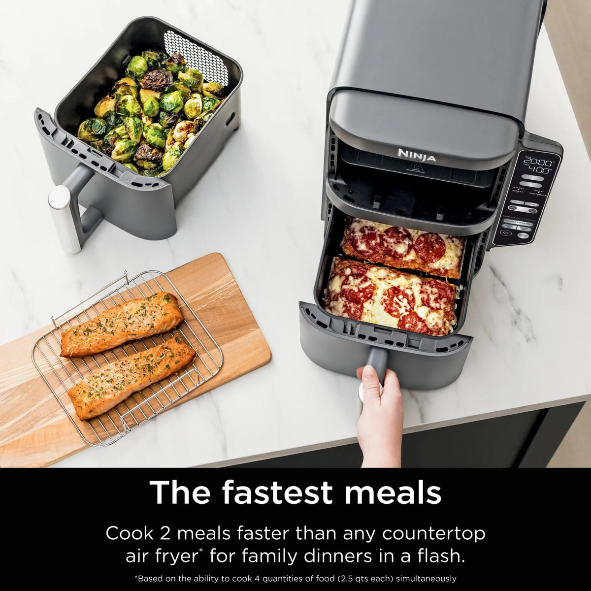 Nouveauté 2026 – Friteuse à air Ninja DoubleStack XL à 2 paniers, technologie DoubleStack permettant de cuire 4 aliments simultanément, conception compacte, 10 pintes, 4 en 1, Smart Finish & Match Cook, SL400
