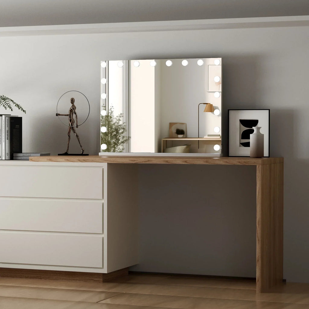 Nouveauté 2026 – Miroir de courtoisie Fenchilin , 81 x 58 cm, avec éclairage, chargement USB, à poser ou à fixer au mur, en métal blanc