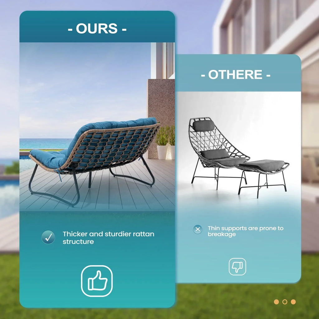 Nouveauté 2026 – Canapé deux places de patio Crestlive Products , grand meuble en rotin résistant aux intempéries avec coussins moelleux, canapé d'extérieur pour balcon, piscine, jardin (beige