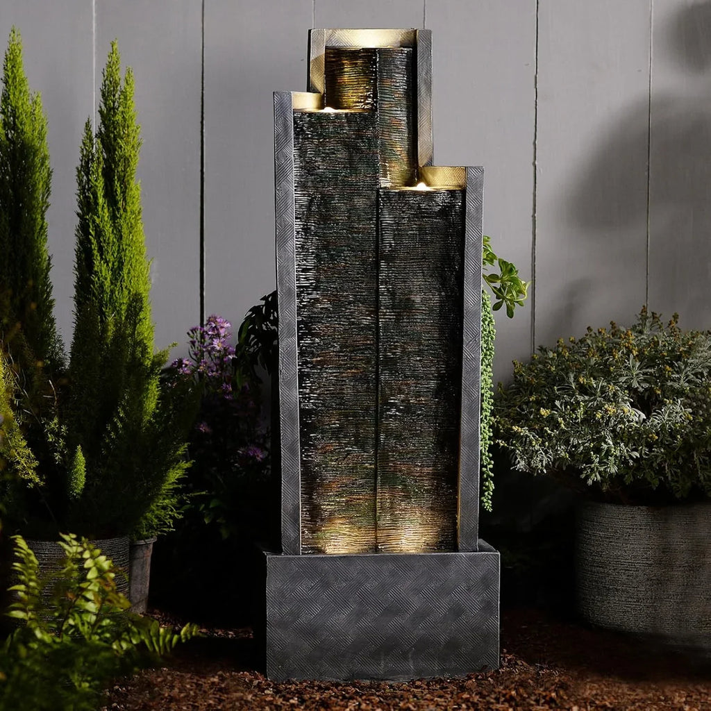 Nouveauté 2026 – Fontaine cascade moderne d'extérieur avec éclairage LED pour jardin, terrasse, cour, patio, porche et décoration intérieure